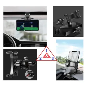3 in 1 Car GPS Smartphone Holder: Dashboard / Visor Clamp   AC Grid Clip for Gigabyte g-Smart MS800 - Black
