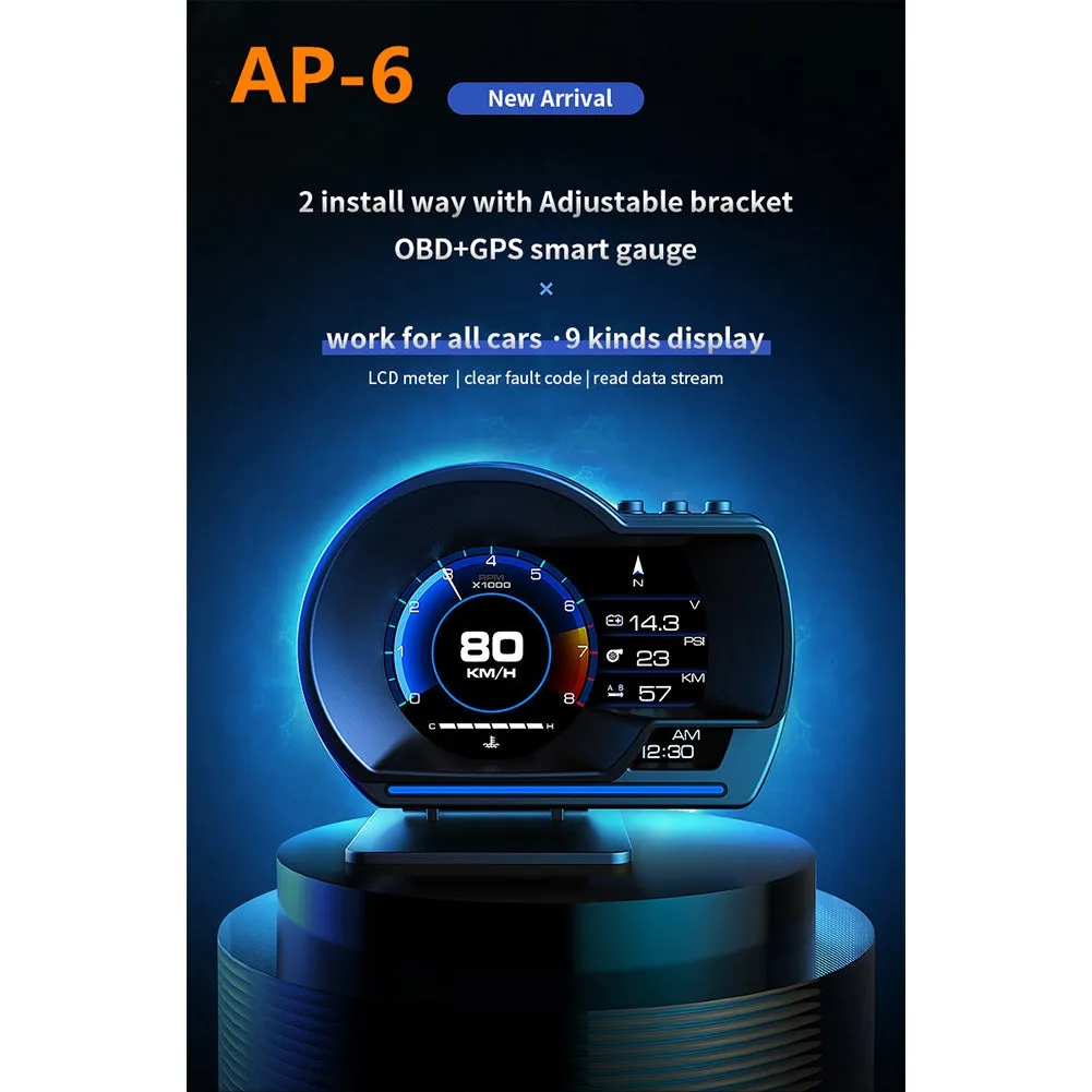 6pcs/set Ap-6 Hud Head-up  Display Obd gps Dual System Rotatable