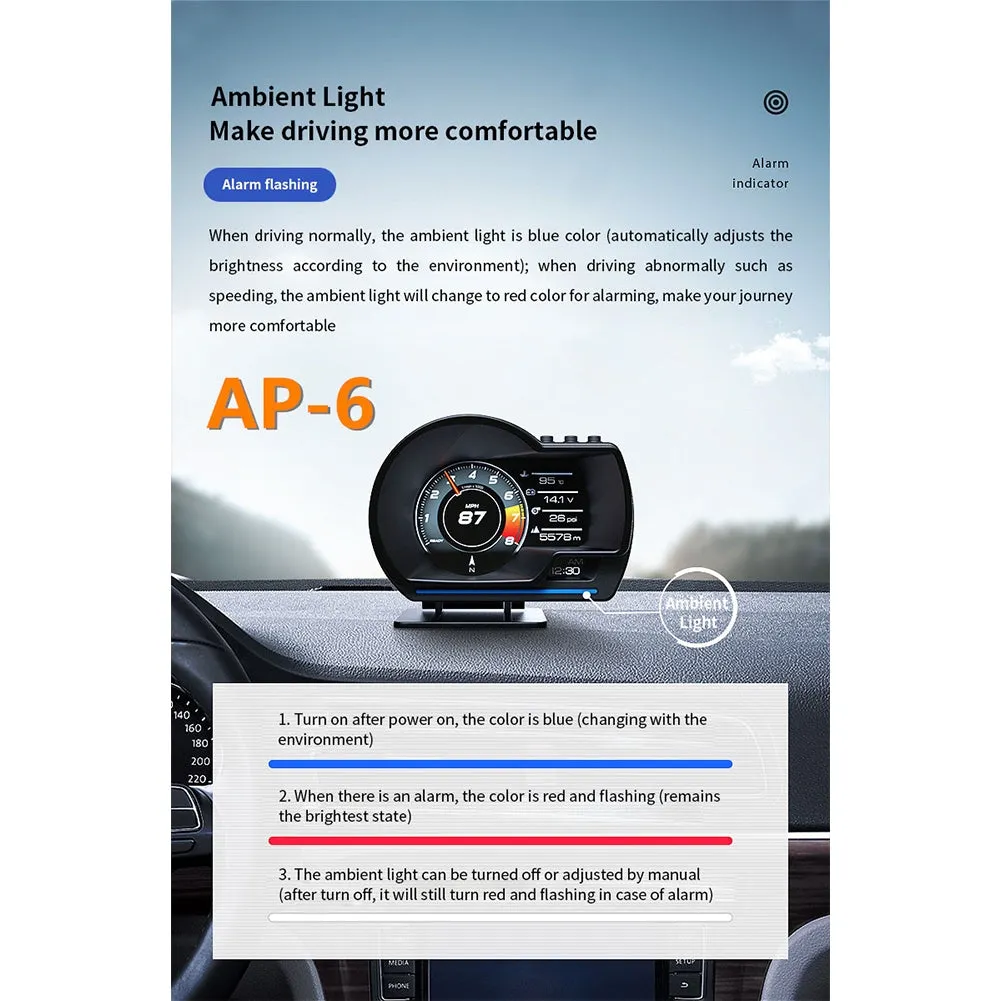 6pcs/set Ap-6 Hud Head-up  Display Obd gps Dual System Rotatable