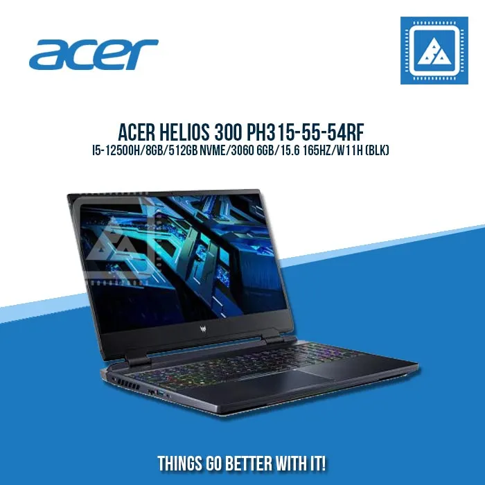 ACER PREDATOR HELIOS 300 PH315-55-54RF I5-12500H/8GB/512GB NVME/3060 6GB | BEST FOR GAMING AND AUTOCAD LAPTOP