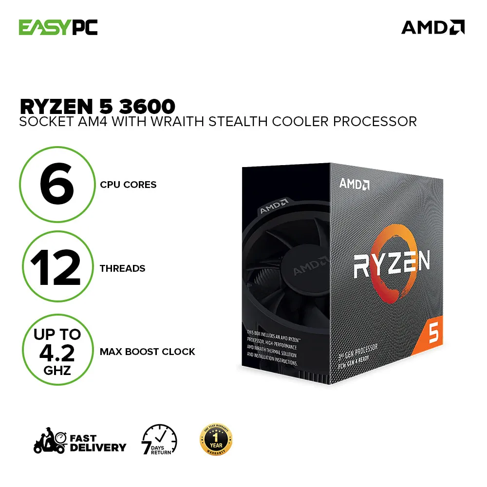 Amd Ryzen 5 3600 Processor Socket Am4 4.2ghz with Wraith Stealth Cooler
