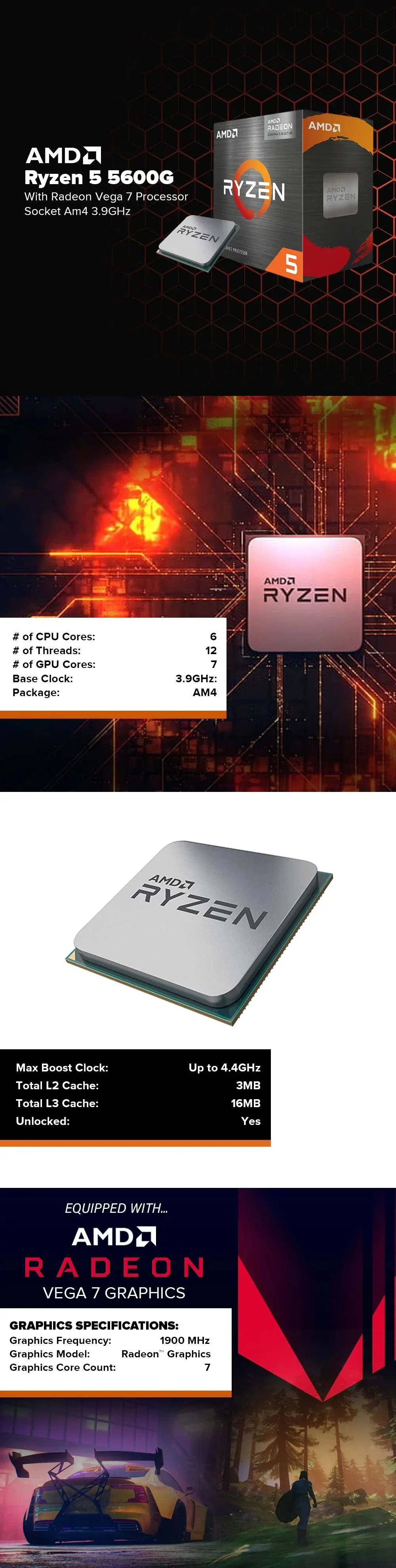 AMD Ryzen 5 5600G Socket Am4 3.9GHz with Radeon Vega 7 Processor Wraith Stealth Cooler