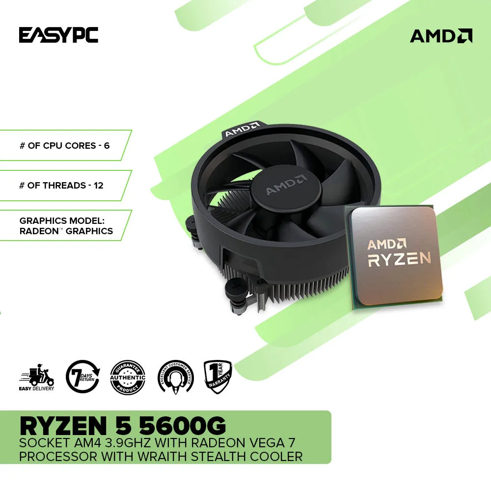 AMD Ryzen 5 5600G Socket Am4 3.9GHz with Radeon Vega 7 Processor Wraith Stealth Cooler