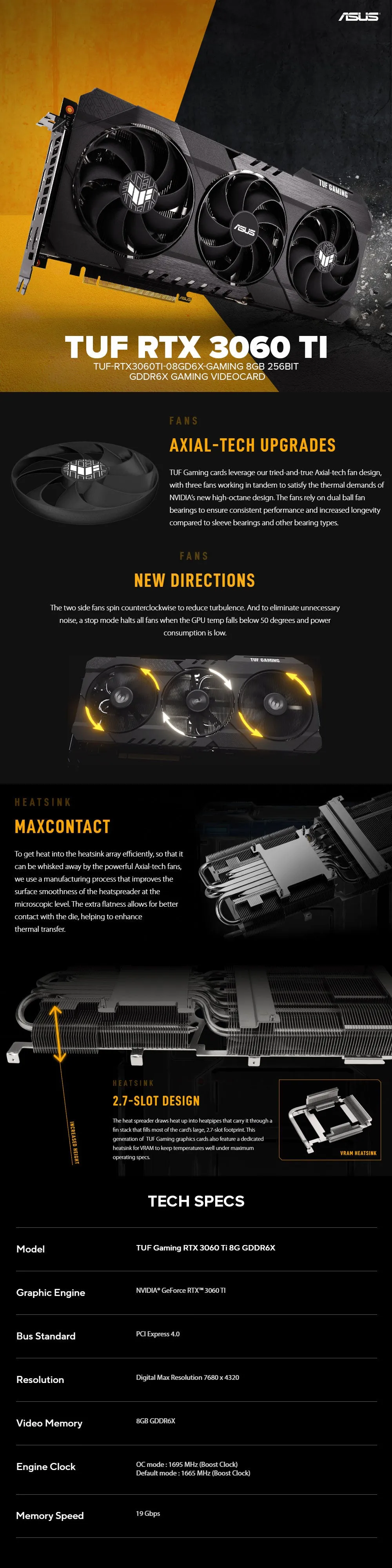 Asus NVIDIA® GeForce TUF RTX3060TI 8gb 256bit Gddr6x Gaming Videocard