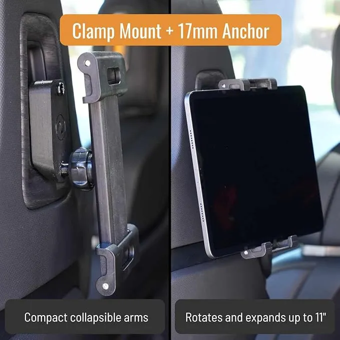Ball Mount Seat Back Anchor for Rivian R1T & R1S | Fits Behind The Driver or Front Passenger Seat, Made in USA with 17mm Ball Mount and Tablet Clamp