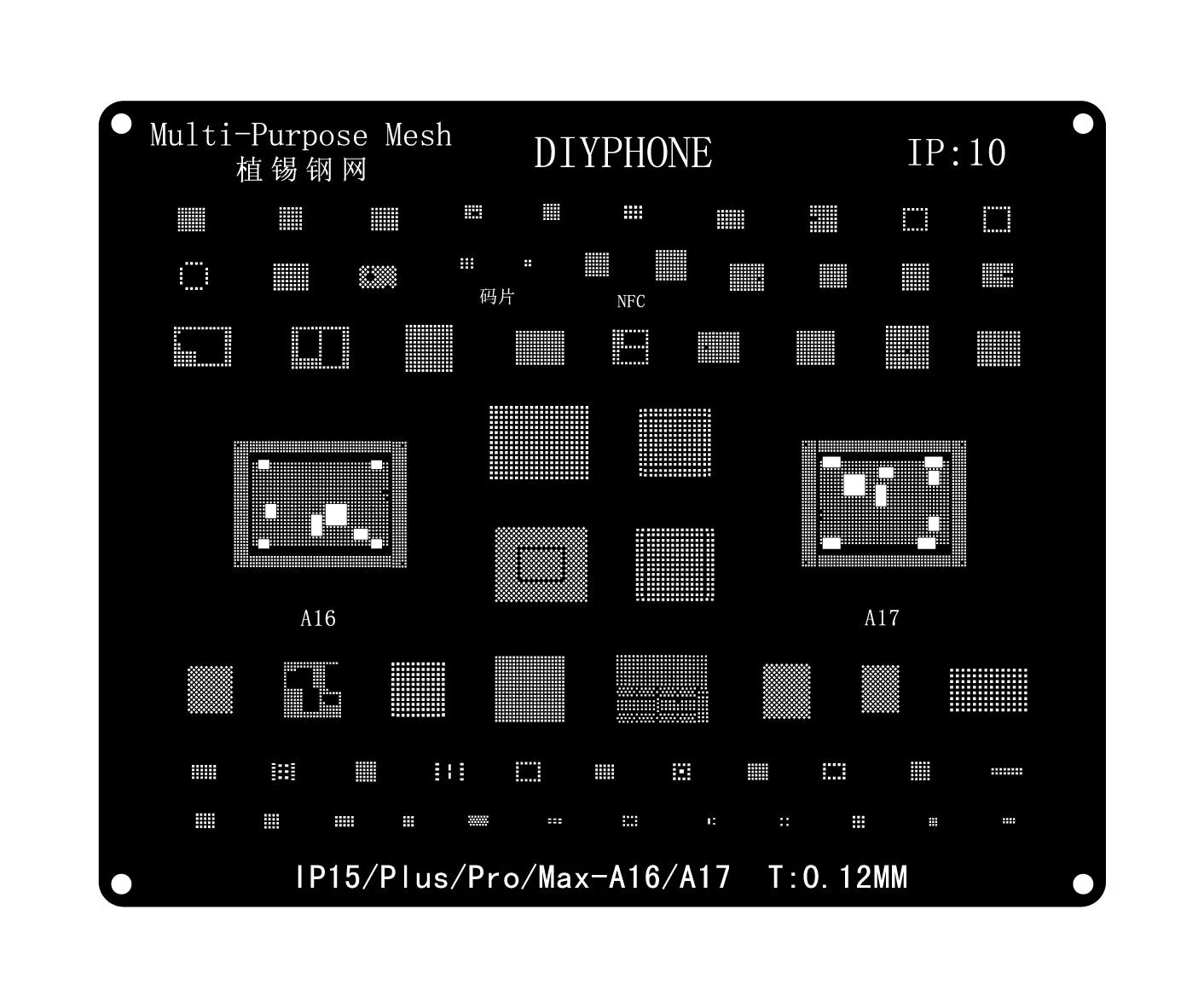 Black BGA Reballing Stencils Template For iPhone 6-15 Pro Max