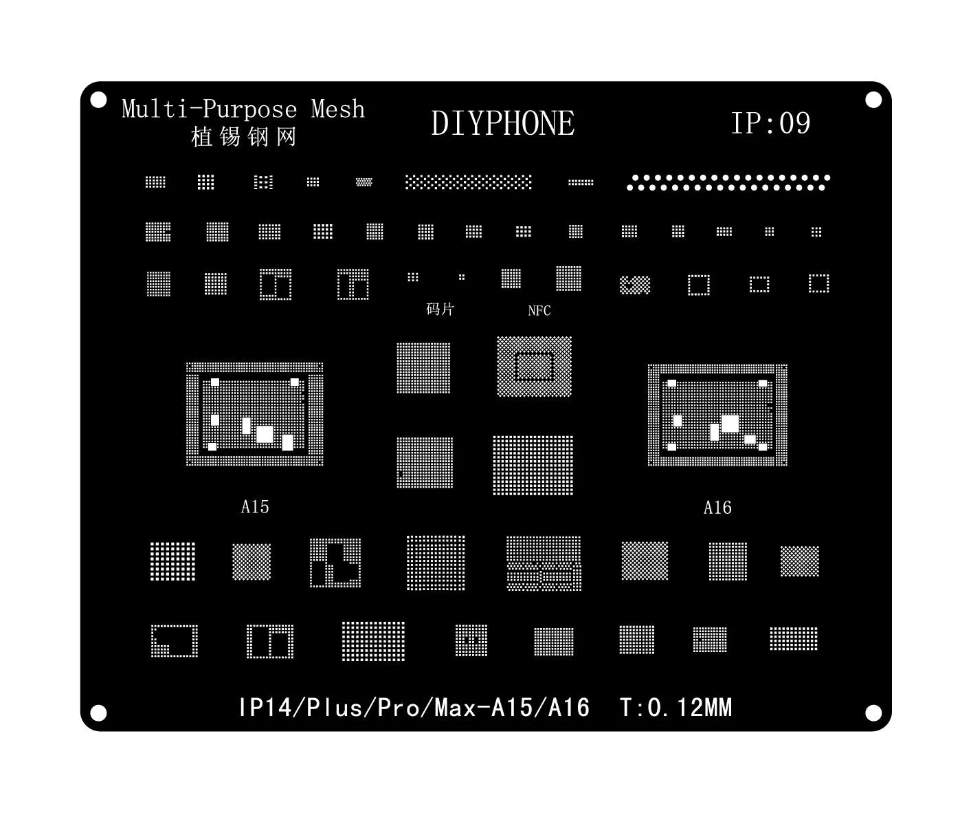 Black BGA Reballing Stencils Template For iPhone 6-15 Pro Max