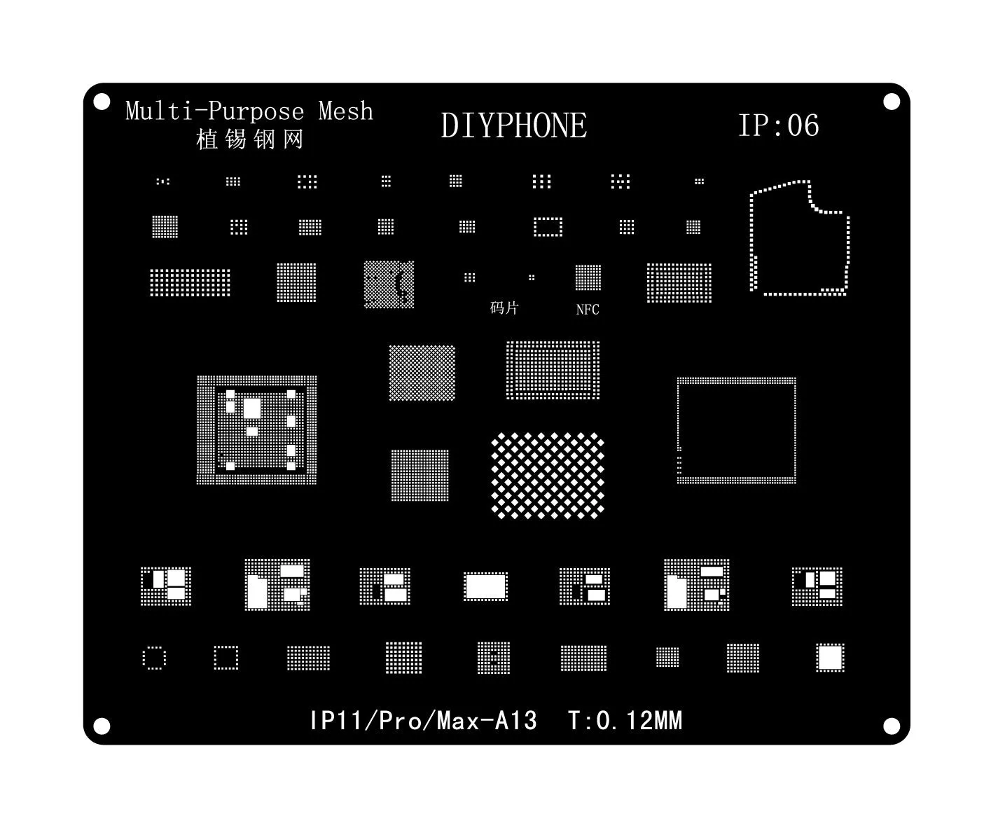Black BGA Reballing Stencils Template For iPhone 6-15 Pro Max