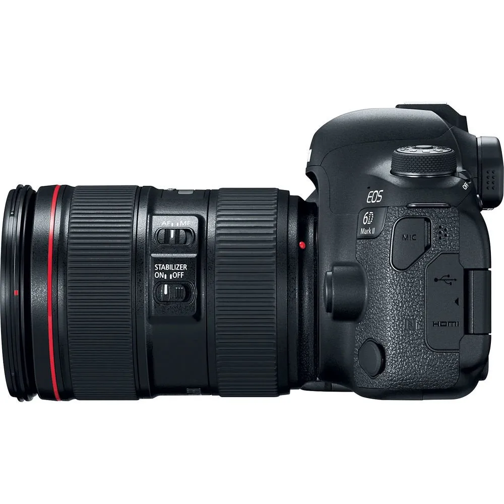 Canon EOS 6D Mark II DSLR Camera with 24-105mm f/4L II Lens   Professional Battery Grip   4PC Macro Filter Kit   LED Kit Starter Bundle