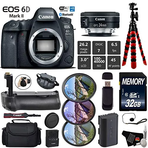 Canon EOS 6D Mark II DSLR Camera with 24mm f/2.8 STM Lens   Professional Battery Grip   UV FLD CPL Filter Kit   Case Starter Bundle