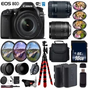 Canon EOS 80D DSLR Camera   18-135mm STM Lens & 55-250mm is STM Lens   UV FLD CPL Filter Kit   4 PC Macro Kit Deluxe Bundle