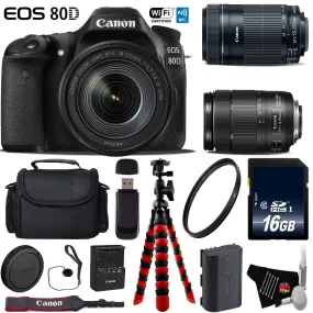 Canon EOS 80D DSLR Camera with 18-135mm is STM Lens & 55-250mm is STM Lens   Flexible Tripod   UV Protection Filter Advanced Bundle