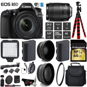 Canon EOS 80D DSLR Camera with 18-135mm is STM Lens   LED   UV FLD CPL Filter Kit   Wide Angle & Telephoto Lens   Camera Pro Bundle