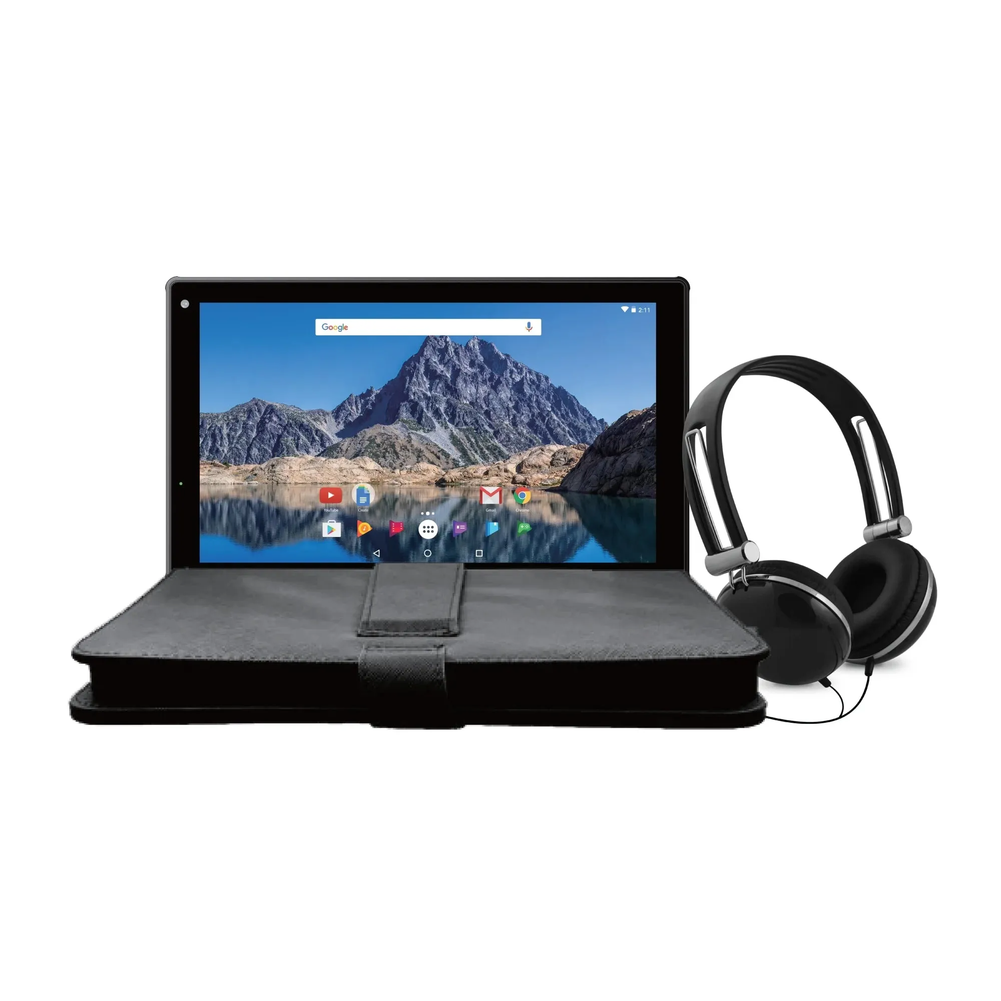 Ematic 10" 16GB Android Tablet 7.1 (Nougat)   Keyboard Folio Case and Headphones (EGQ235SKBL) - Refurbished