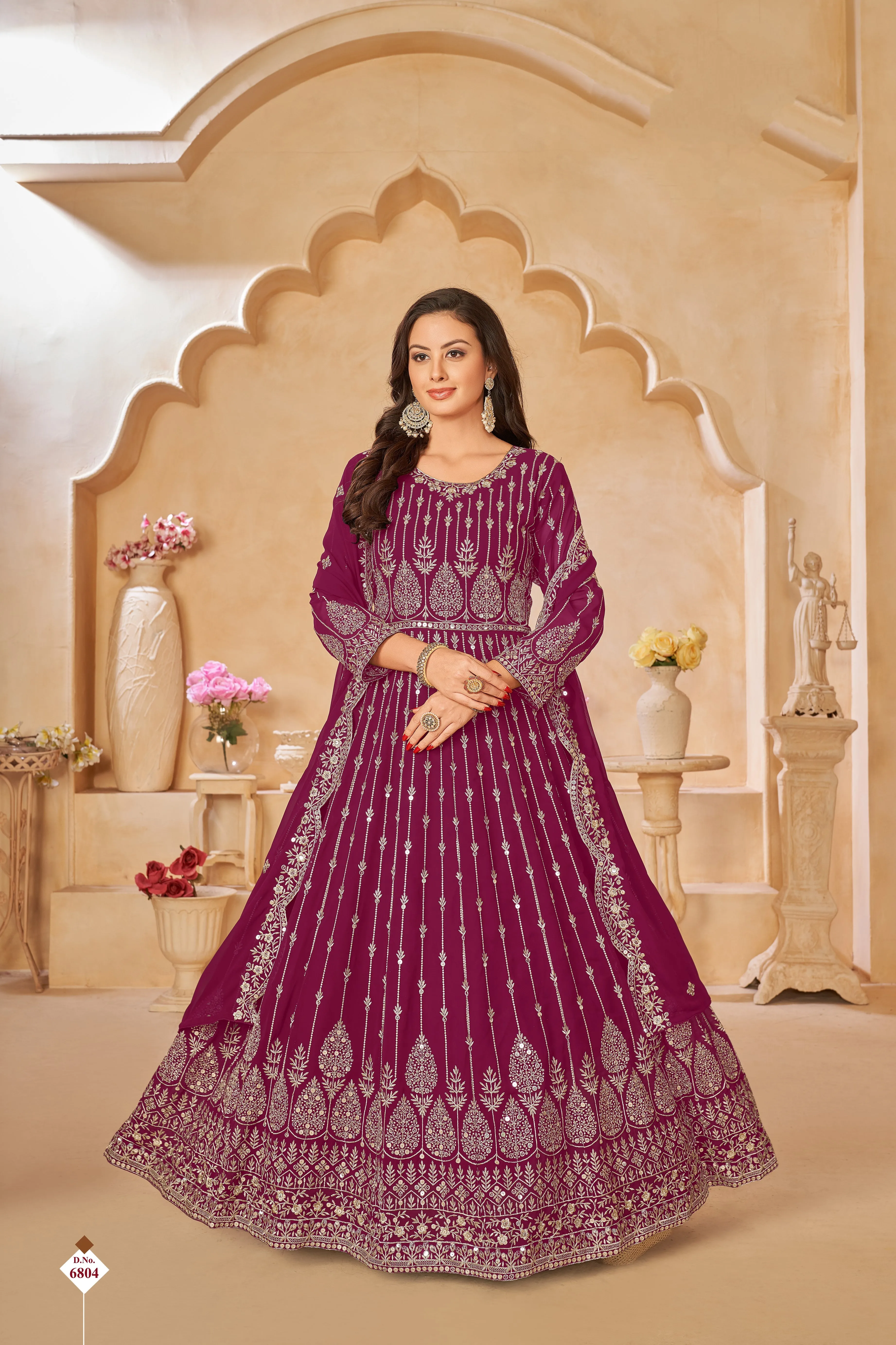 Pink Pure Georgette Long Floor Length Embroidered Work Readymade Gown