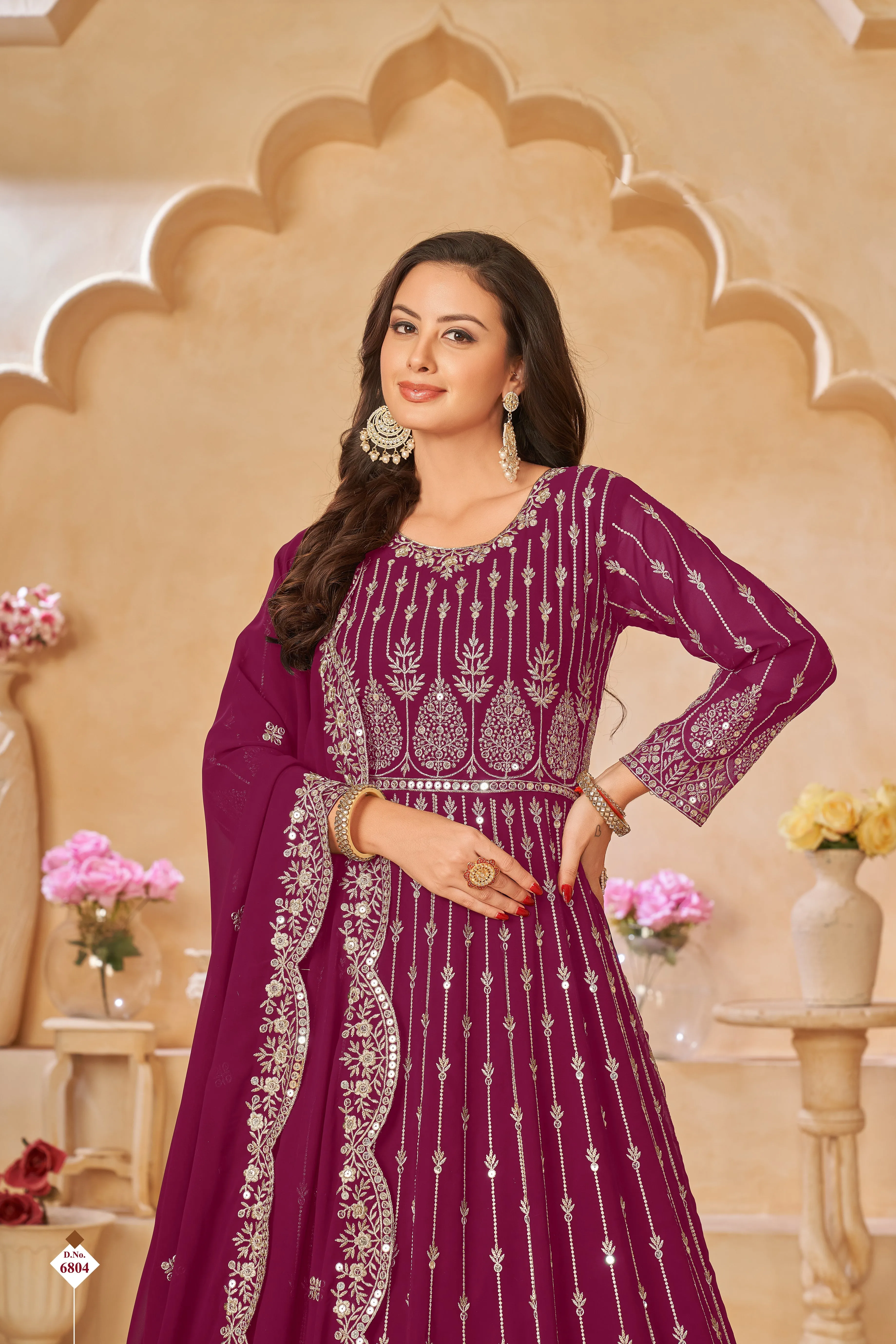 Pink Pure Georgette Long Floor Length Embroidered Work Readymade Gown