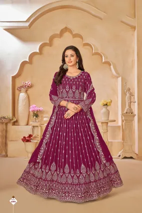 Pink Pure Georgette Long Floor Length Embroidered Work Readymade Gown