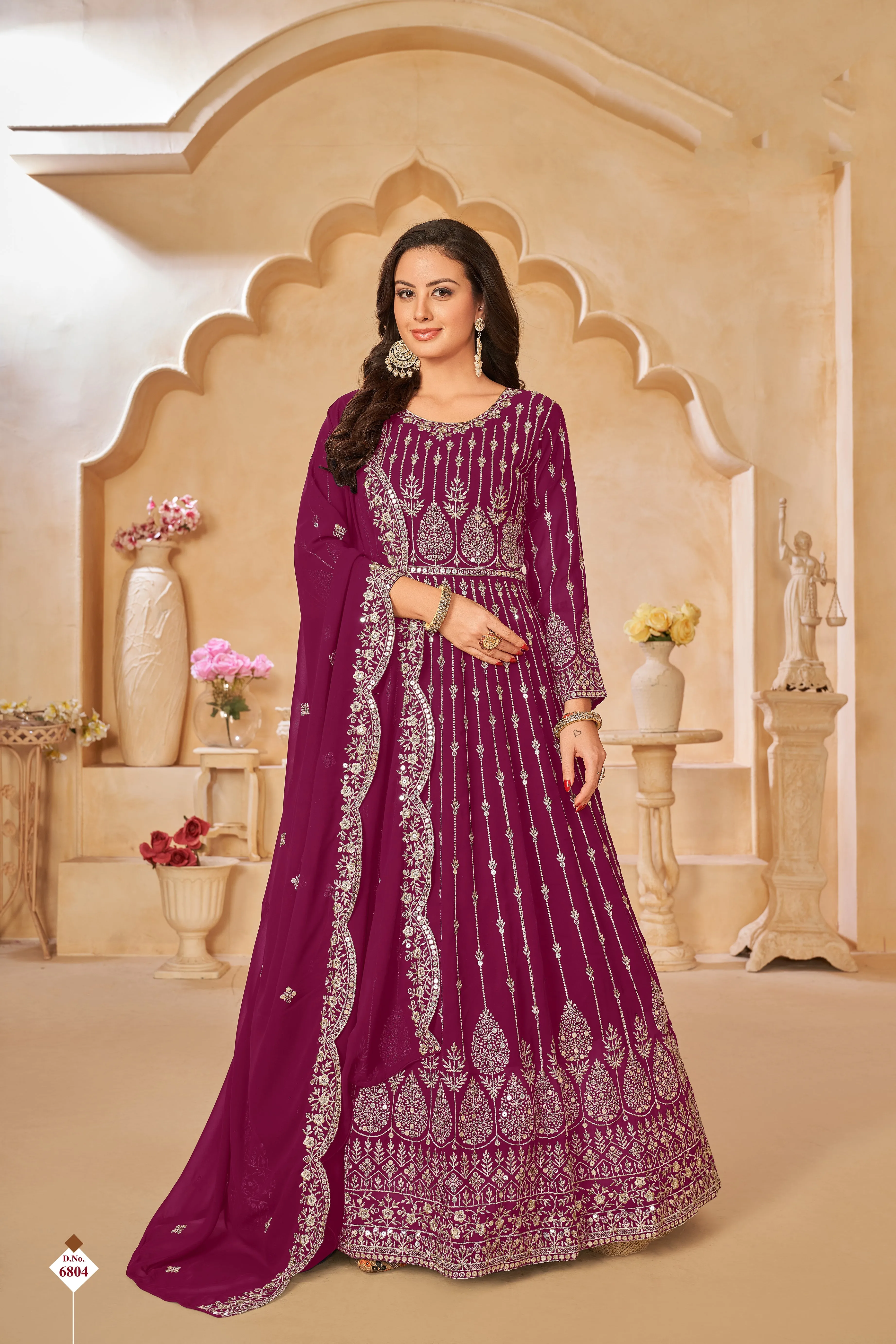 Pink Pure Georgette Long Floor Length Embroidered Work Readymade Gown