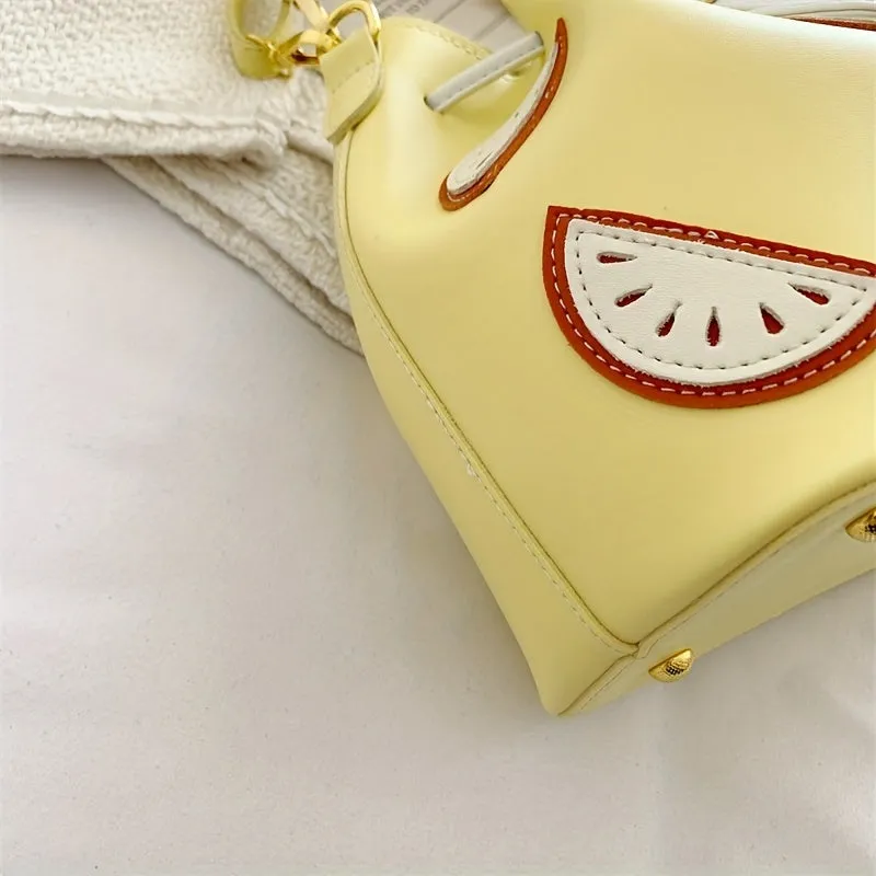 realaiot  Trendy Fruit Patched Bucket Bag, Stylish Satchel Bag, Lightweight Crossbody Bag For Work