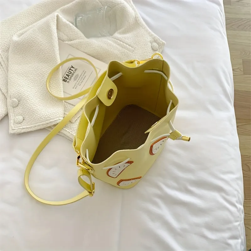 realaiot  Trendy Fruit Patched Bucket Bag, Stylish Satchel Bag, Lightweight Crossbody Bag For Work