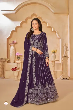 Wine Pure Georgette Long Floor Length Embroidered Work Readymade Gown