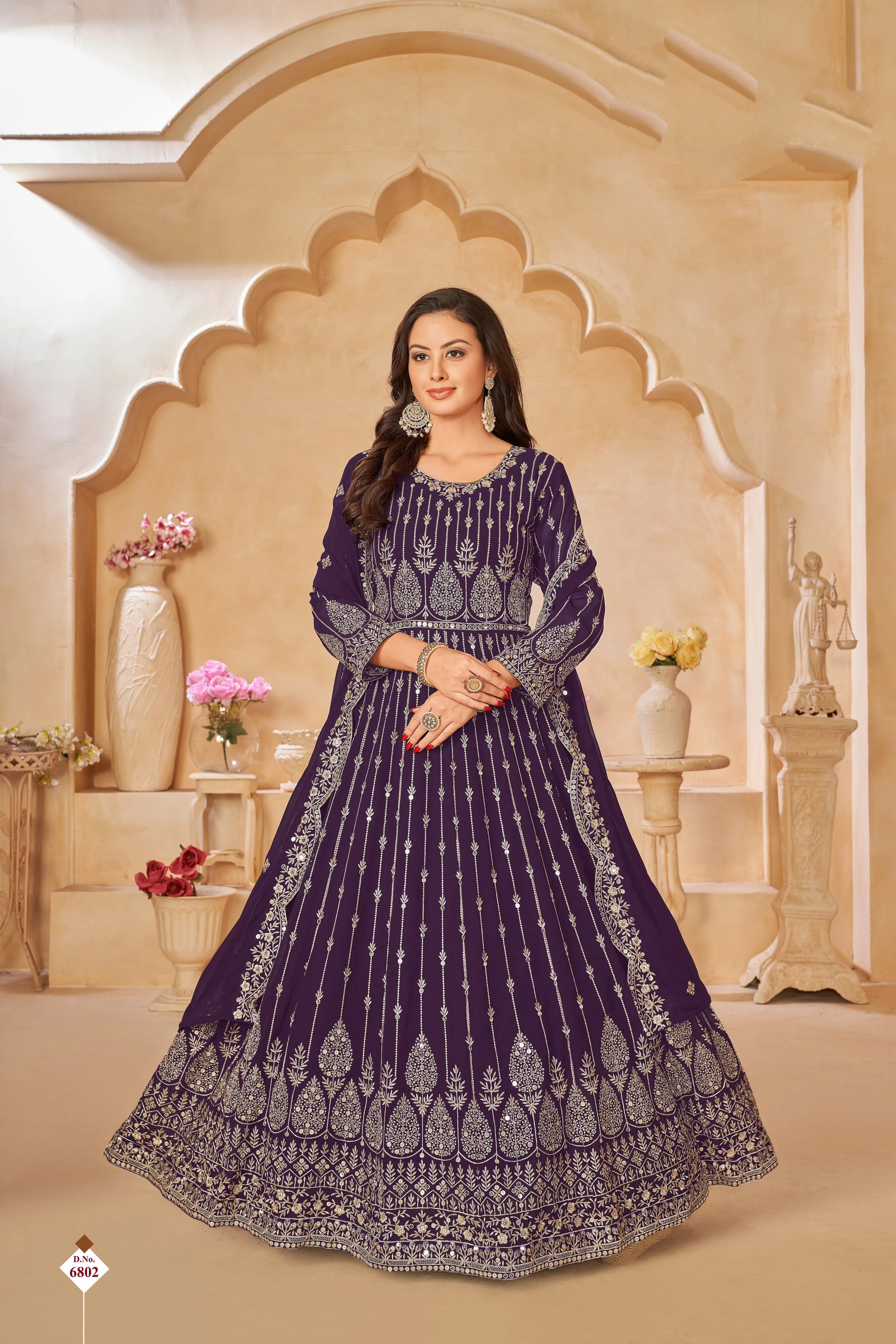 Wine Pure Georgette Long Floor Length Embroidered Work Readymade Gown