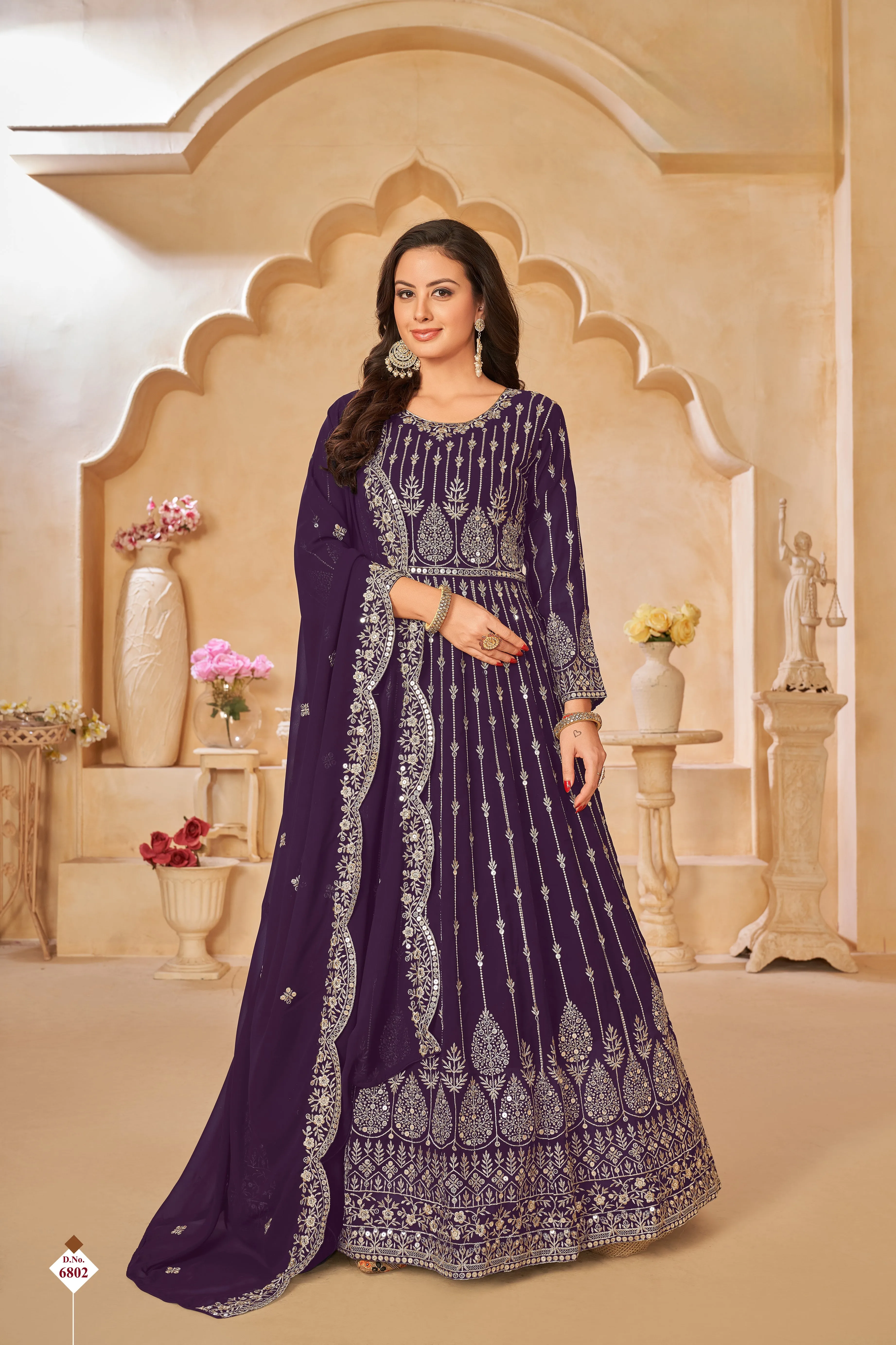 Wine Pure Georgette Long Floor Length Embroidered Work Readymade Gown