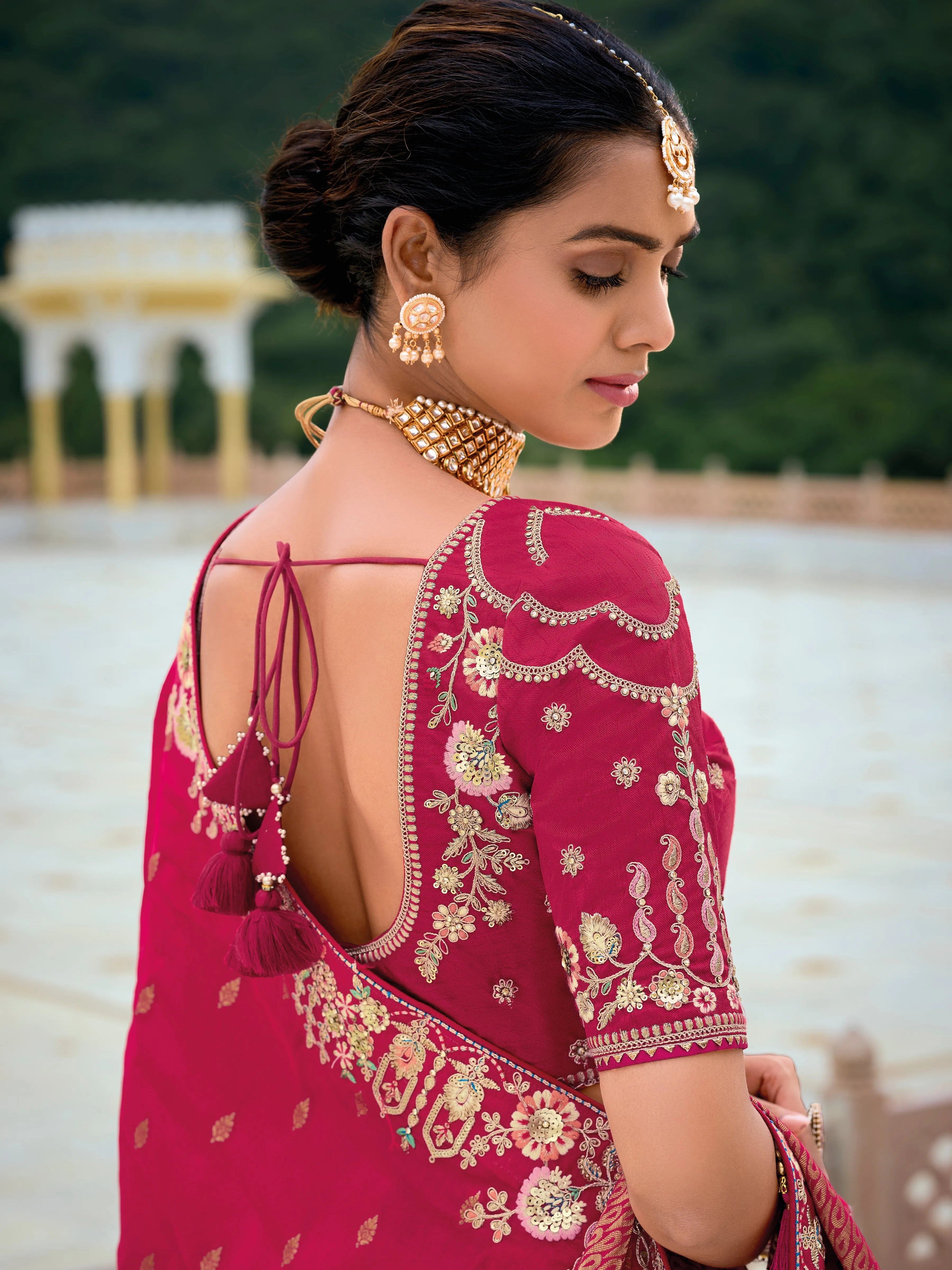 Wine Red Banarasi Silk Saree with Golden Zari Weaving